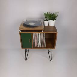 Mid Century Modern Vinyl Record Cabinet - Green Door Hairpin Leg Sideboard - thumbnail 3