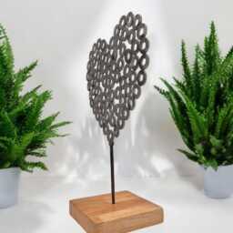 Unique Handcrafted Industrial Steel Rings Heart Sculpture - Industrial Art On Irish Oak Base - thumbnail 4