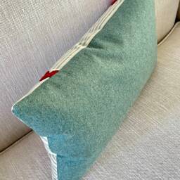 Ian Mankin Ticking Stripe Aqua With Ric Rac Cushion 50x30cm - thumbnail 4
