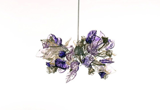 Purple Flower Pendant Light Handmade Resin Floral Chandelier - image 1