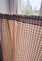 Oker Gingham Rod Pocket Curtains, Sink Skirt, Mustard Hanging For Small Windows, Header Drapes Light Filtering Valances, Shelf