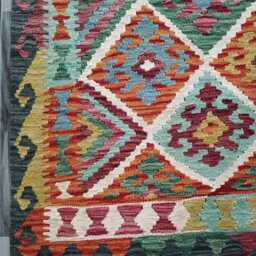Tribal Kilim Rug, Handmade Artisan Afghan Turkish, Scandinavian, Navajo, Bohemian Flatweave, Natural Wool Multicolour Rug 197x152 cm - thumbnail 2