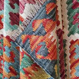Tribal Kilim Rug, Handmade Artisan Afghan Turkish, Scandinavian, Navajo, Bohemian Flatweave, Natural Wool Multicolour Rug 197x152 cm - thumbnail 4