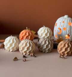 Wavy Ball Candle Abstract Soy Wax Ornament - Vegan Decorative Candle - thumbnail 1