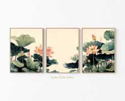 Watercolor Lotus Flower Print Set Asian Botanical Wall Art - thumbnail 1