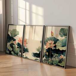 Watercolor Lotus Flower Print Set Asian Botanical Wall Art - thumbnail 3