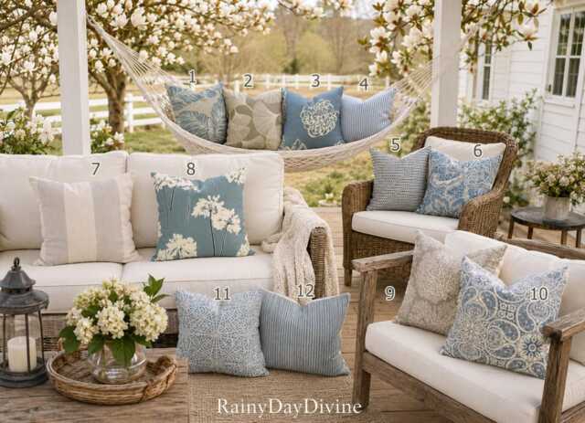 Custom Pillow Covers - Dusty Ice Blue Cornflower Slate Ivory Modern Coastal Throw Pillows Decorative Accent 16x16 18x18 - image 1