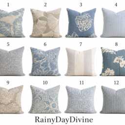 Custom Pillow Covers - Dusty Ice Blue Cornflower Slate Ivory Modern Coastal Throw Pillows Decorative Accent 16x16 18x18 - thumbnail 2