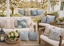 Custom Pillow Covers - Dusty Ice Blue Cornflower Slate Ivory Modern Coastal Throw Pillows Decorative Accent 16x16 18x18 - thumbnail 1