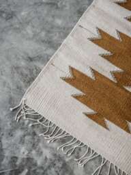 Mexican Maguey Accent Rug, Wool Handwoven Living Room Woven Mexican Natural Base + Mustard - thumbnail 1