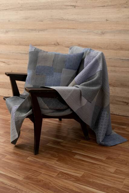 Mosaic Fray Handmade Vintage Kantha Throw - Hydrangea - image 1