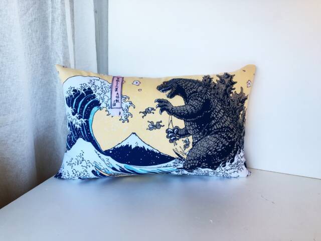 Shin Godzilla Throw Pillow, Godzilla Pillow Case, Tsunami Bedding Cover, Decorative Cover For Kids, Japanese Tenugui - image 1