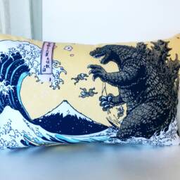 Shin Godzilla Throw Pillow, Godzilla Pillow Case, Tsunami Bedding Cover, Decorative Cover For Kids, Japanese Tenugui - thumbnail 4