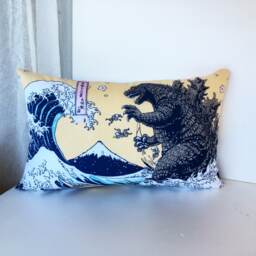 Shin Godzilla Throw Pillow, Godzilla Pillow Case, Tsunami Bedding Cover, Decorative Cover For Kids, Japanese Tenugui - thumbnail 2