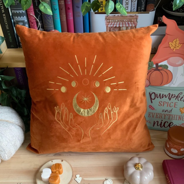 Celestial Moon Phase Rust Velvet Cushion Cover, Soft Velvet, Reader Gift, Book Lover Student Gift