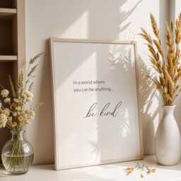 In A World Where You Can Be Anything Kind Quote Print - Inspirational Wall Art Mindful Home Decor Typography Poster Unframed - thumbnail 2