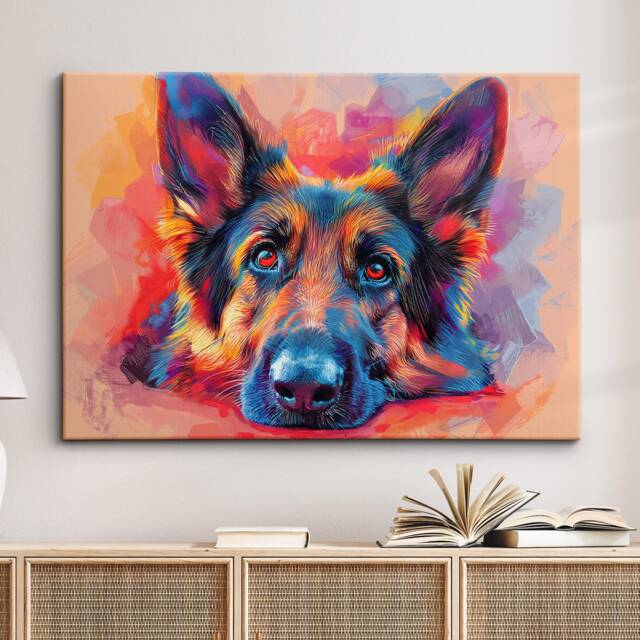 Colorful German Shepherd Abstract Dog Pet Art Oil Painting Framed Poster Print & Canvas Wall Living Home Decor Interior Gifts - image 1