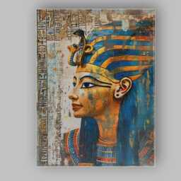 Egyptian Pharaoh Queen Blue Gold Profile Portrait Canvas Wall Art Print Decor Picture Ready To Hang - thumbnail 1