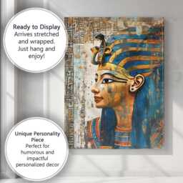 Egyptian Pharaoh Queen Blue Gold Profile Portrait Canvas Wall Art Print Decor Picture Ready To Hang - thumbnail 3