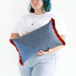 Demin Blue & Spice Orange Textured Cushion Cover With Contrasting Fringe - thumbnail 1