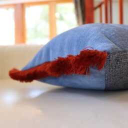 Demin Blue & Spice Orange Textured Cushion Cover With Contrasting Fringe - thumbnail 3