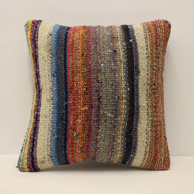 Vintage Turkish Kilim Pillow Cover, Handwoven Wool, Rustic Decor - 16x16 - image 1