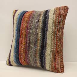 Vintage Turkish Kilim Pillow Cover, Handwoven Wool, Rustic Decor - 16x16 - thumbnail 3