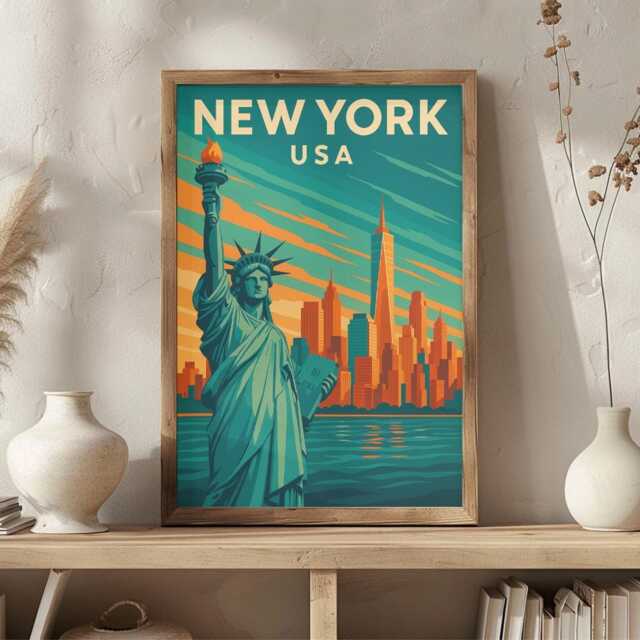 Vintage Statue Of Liberty Print - Retro Nyc Travel Poster - image 1