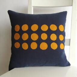 16x16 Cushion - Mustard Yellow Dots On Navy Blue - thumbnail 2