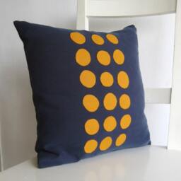 16x16 Cushion - Mustard Yellow Dots On Navy Blue - thumbnail 1