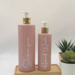 Personalised Pink Tubular Soap Dispenser Bottle With White/Gold Pump 250Ml & 500Ml - thumbnail 2