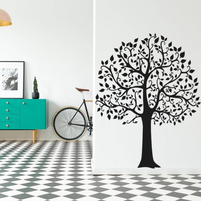 Tree Sticker Decal - Wall Birch Art Vinyl Nursery Stickers Nature Botanical Trees Decals Forest Decor Natural Big Leaf Peel & Stick - image 1