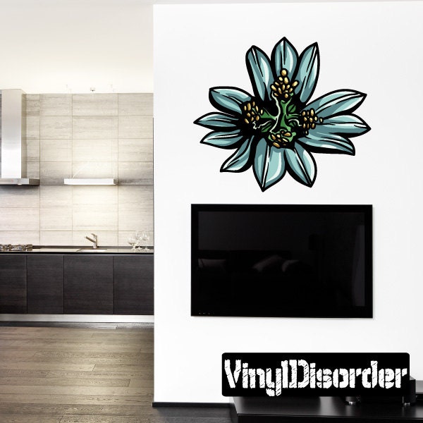 Floral Flower Wall Decal - Fabric Vinyl Removable & Reusable Floralfloweruscolor098Et