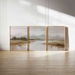 Muted Landscape Prints, Set Of 3 Neutral Abstract Art, Modern Farmhouse Wall Decor, Earthy Tone Triptych, Calm Nature Art - thumbnail 2