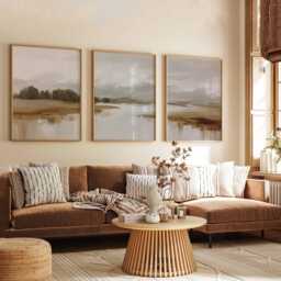 Muted Landscape Prints, Set Of 3 Neutral Abstract Art, Modern Farmhouse Wall Decor, Earthy Tone Triptych, Calm Nature Art - thumbnail 3