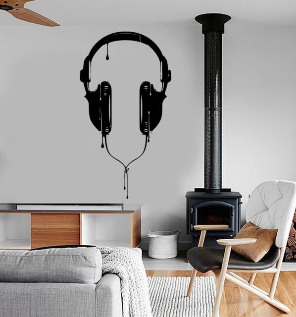 Wall Vinyl Music Headphones For Bedroom Guaranteed Quality Decal Mural Art 1530Dz - image 1