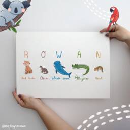 Custom Kids Name A4/A3 Art Print. Nursery Wall Art - Animal Alphabet - Names - Interior Decor - thumbnail 3