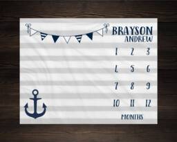 Nautical Milestone Blanket Month Growth Tracker Soft Minky Fleece Baby Shower Gift Newborn Gender Neutral Watch Me Grow