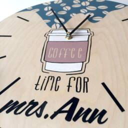 Personalized Coffee Cup Wall Clock, Minimalist Wooden Cafe Decor - thumbnail 2