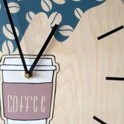 Personalized Coffee Cup Wall Clock, Minimalist Wooden Cafe Decor - thumbnail 3