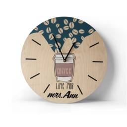 Personalized Coffee Cup Wall Clock, Minimalist Wooden Cafe Decor - thumbnail 1