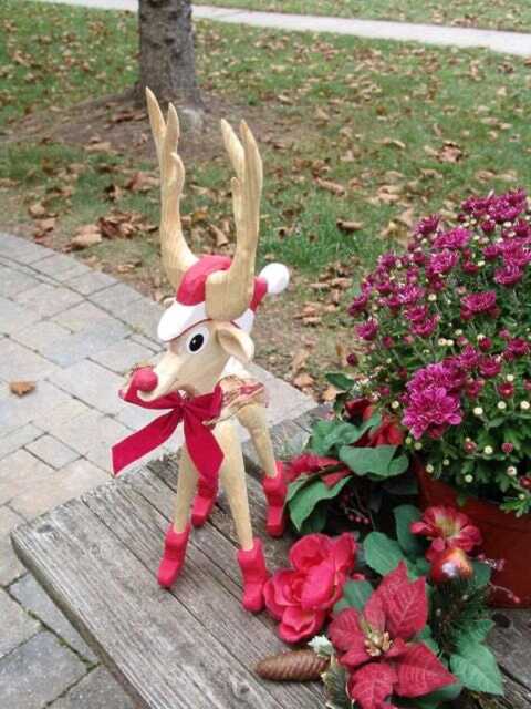 Hand Carved Pine Reindeer Rustic Christmas Decor - 20 - image 1
