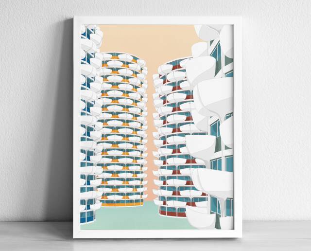 Flower Petal Tower Paris France - Choux De Creteil Graphic Illustration Abstract Poster Brutalist Architecture - image 1