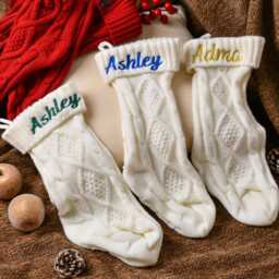 Personalized Embroidered Christmas Socks - Knitted Holiday Decoration Unique Custom Gifts - thumbnail 3