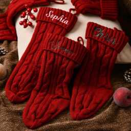Personalized Embroidered Christmas Socks - Knitted Holiday Decoration Unique Custom Gifts - thumbnail 2