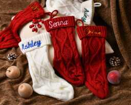 Personalized Embroidered Christmas Socks - Knitted Holiday Decoration Unique Custom Gifts - thumbnail 1