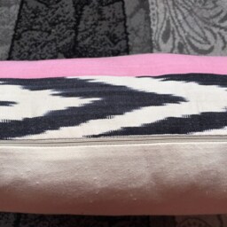 Pink Black Ikat Pillow Cover - Silk Uzbek Chevron Stripes Design - thumbnail 3