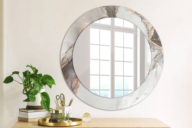 Abstract Fluid, Gray, Round Mirror Frame, Decorative Mirror, Frame Print, Unique Wall - image 1