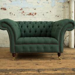 Emerald Green Herringbone Wool Chesterfield Snuggle Armchair, British Handmade - thumbnail 2