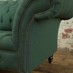 Emerald Green Herringbone Wool Chesterfield Snuggle Armchair, British Handmade - thumbnail 3